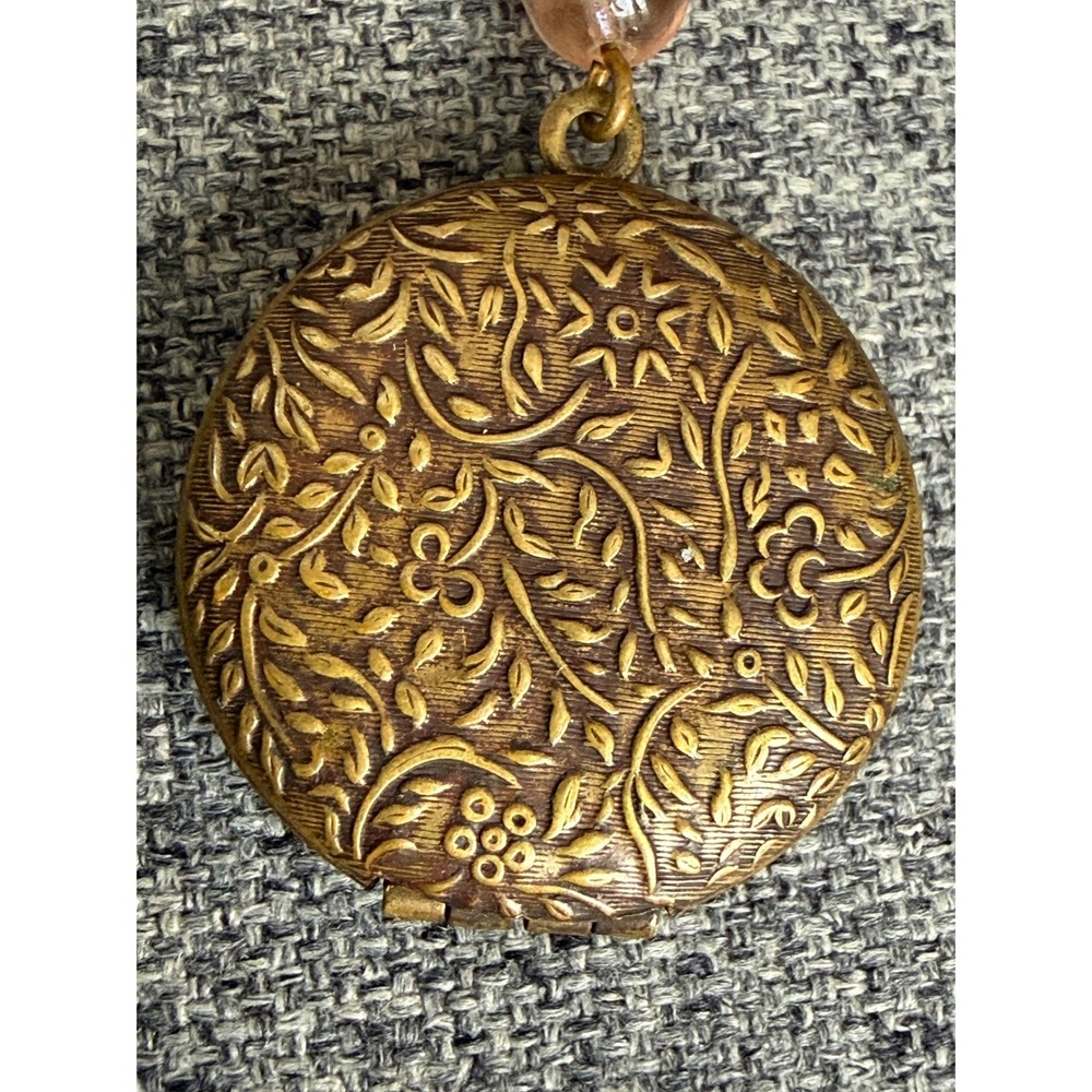 Antique Brass Floral Locket Brooch Dangle Victorian Revival Working 1900s - Picture 6 of 10
